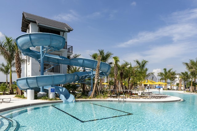 pool with a water slide