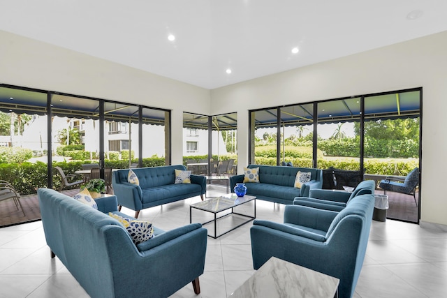 6620 Boca De Mar Dr Unit 105, Boca Raton, FL 33433 - living area featuring light tile patterned floors, plenty of natural light, and recessed lighting