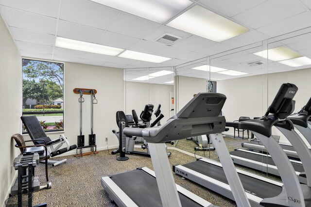 6620 Boca De Mar Dr Unit 105, Boca Raton, FL 33433 - gym with visible vents, a drop ceiling, and carpet floors