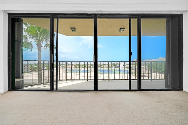 interior space featuring carpet, a healthy amount of sunlight, and expansive windows