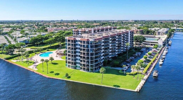 bird's eye view featuring a water view