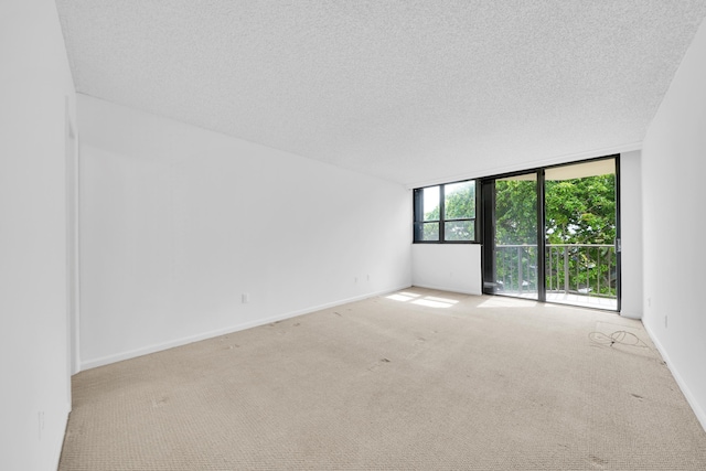 carpeted empty room with expansive windows, baseboards, and a textured ceiling