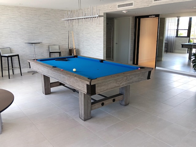 recreation room featuring visible vents, billiards, and tile patterned floors