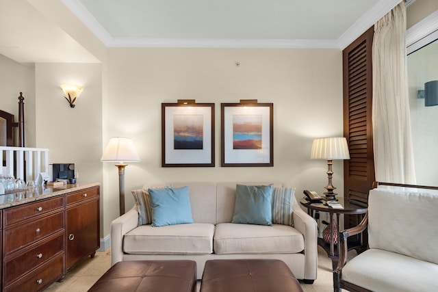 living room featuring ornamental molding