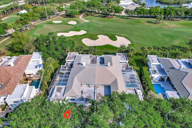 birds eye view of property featuring golf course view