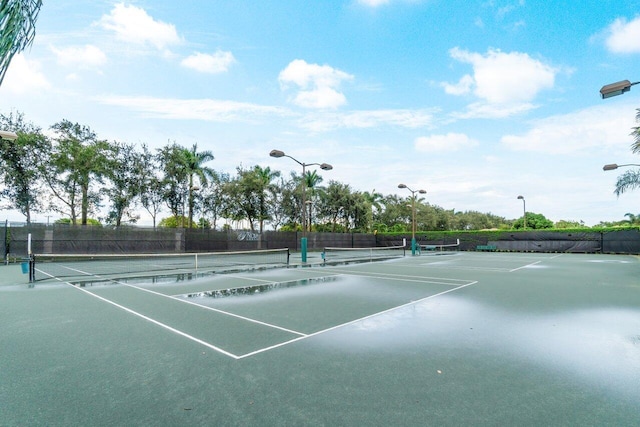 view of tennis court with fence