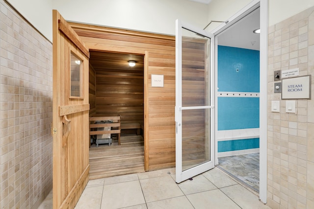 view of sauna / steam room with tile patterned flooring