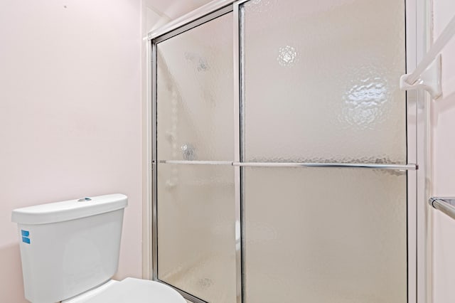 bathroom featuring toilet and a stall shower