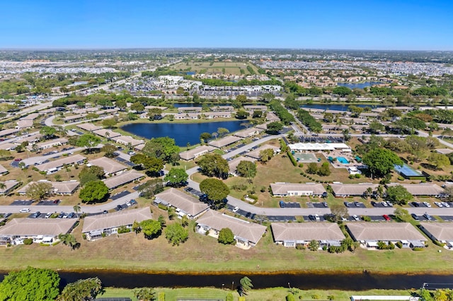 aerial view featuring a water view and a residential view