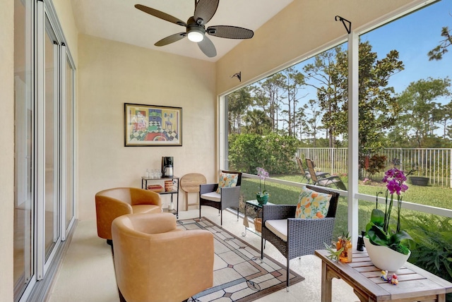 sunroom / solarium with ceiling fan