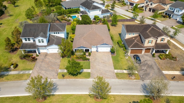 birds eye view of property with a residential view