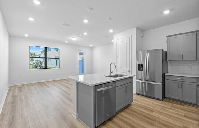 7648 SW Lucy Ln Latitude, Unit Latitude, Stuart, FL 34997 - kitchen featuring stainless steel appliances, gray cabinets, a sink, light wood-type flooring, and recessed lighting