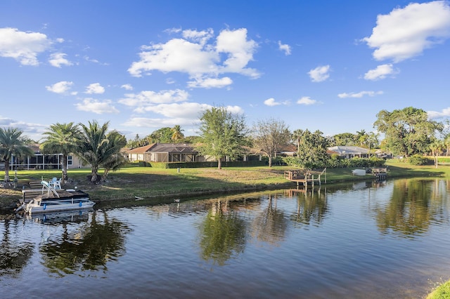 water view featuring a dock