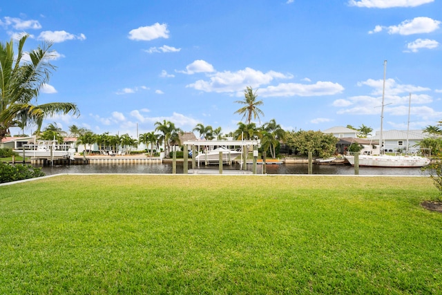 view of yard with a water view