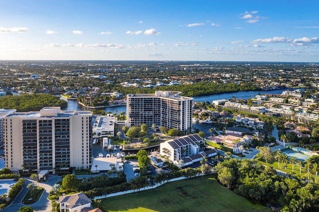 bird's eye view with a water view and a city view