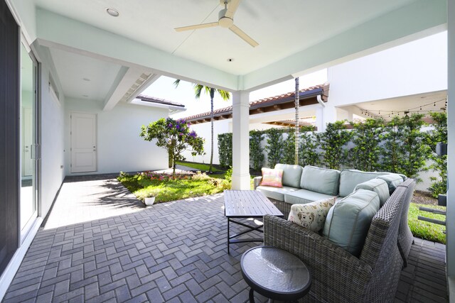 view of patio / terrace featuring outdoor lounge area and ceiling fan