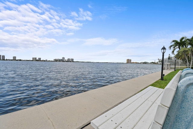 view of water feature with fence