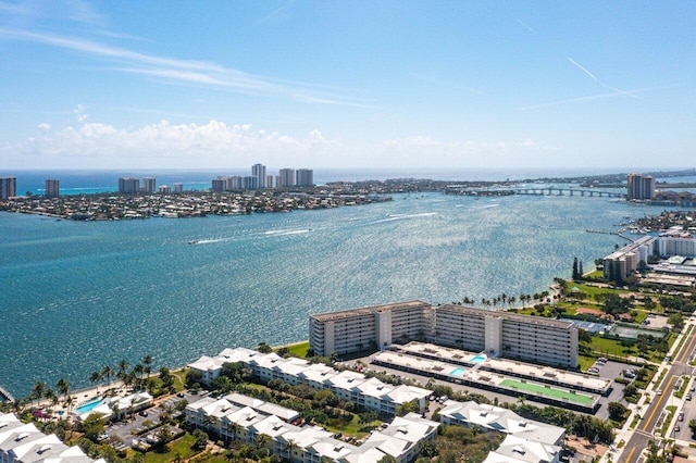bird's eye view with a water view and a city view