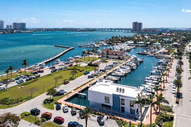 drone / aerial view featuring a water view