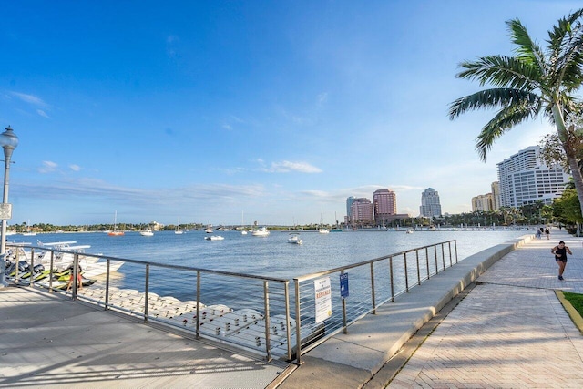 view of water feature featuring a city view