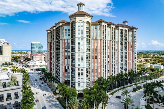 view of building exterior with a city view