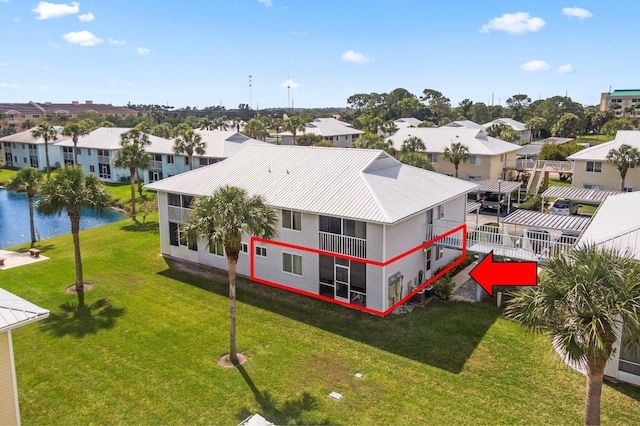 218 SE Village Dr Unit 218, Port Saint Lucie, FL 34952 - aerial perspective of suburban area featuring a large body of water and property parcel outlined