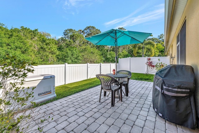 view of patio / terrace with grilling area, outdoor dining space, and a fenced backyard