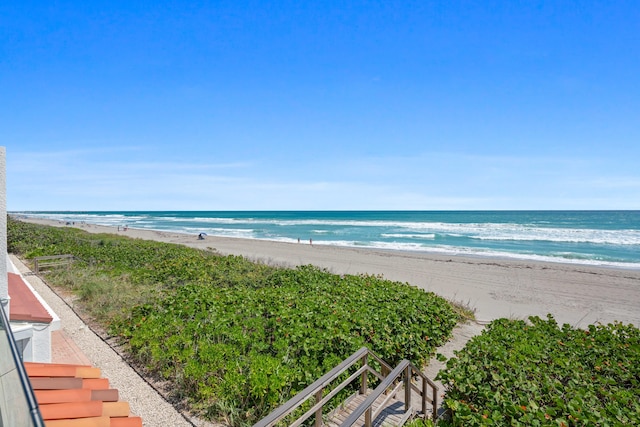 view of water feature with a view of the beach