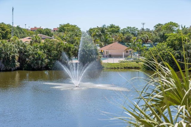 view of water feature featuring fence