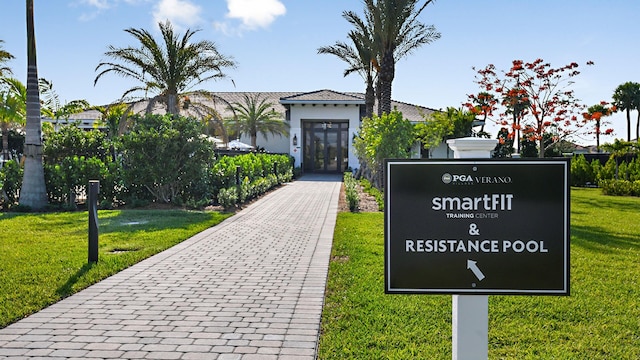 view of front of property with a front lawn