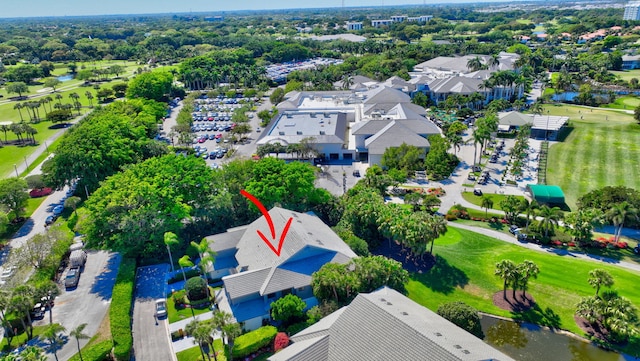 aerial view featuring a residential view and a water view