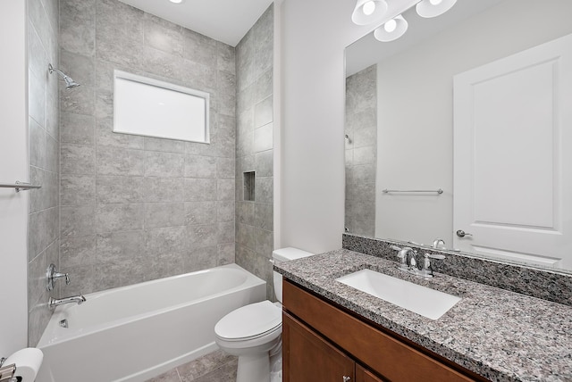 bathroom featuring shower / tub combination, vanity, and toilet