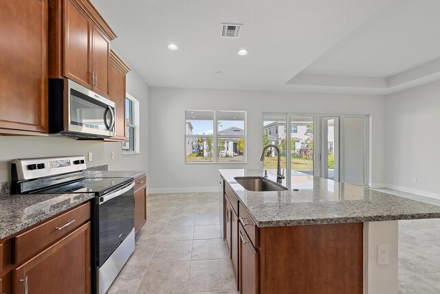 kitchen with a healthy amount of sunlight, visible vents, appliances with stainless steel finishes, and a sink