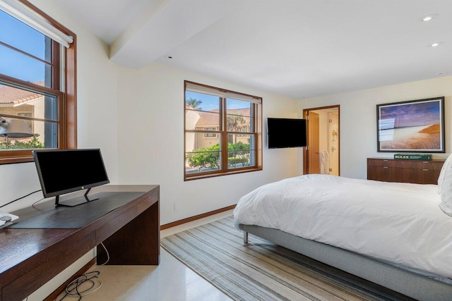 bedroom featuring recessed lighting and baseboards