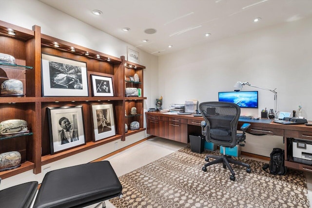 office area featuring recessed lighting