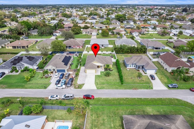 birds eye view of property with a residential view