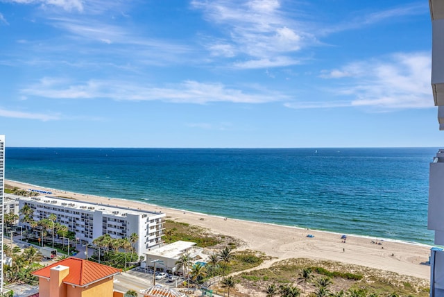 view of water feature with a beach view