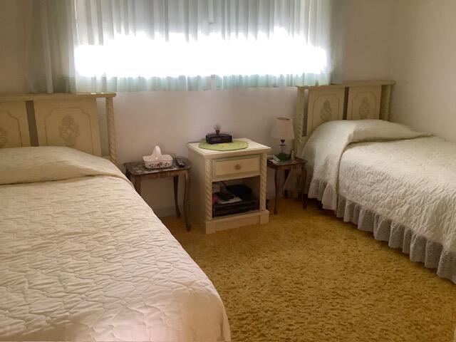 bedroom with light colored carpet