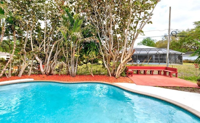 pool with a patio area and a lanai