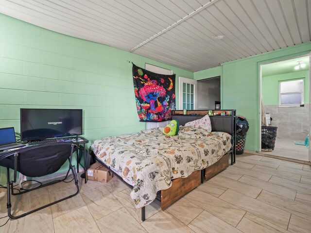 bedroom featuring wooden ceiling