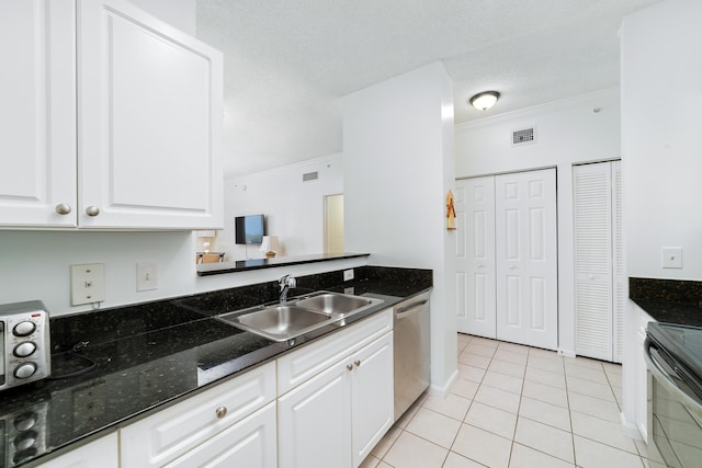 kitchen with crown molding, dishwasher, electric range, and a sink