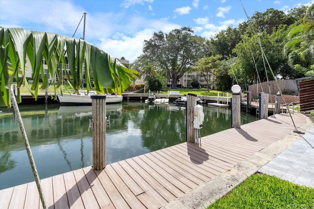 view of dock with a water view