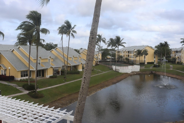 view of water feature with a residential view