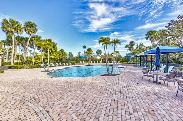 community pool featuring a patio area and fence