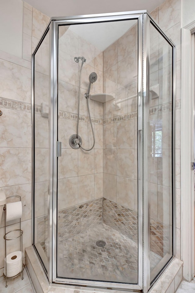 bathroom featuring a shower stall