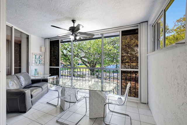 unfurnished sunroom featuring a ceiling fan and a healthy amount of sunlight