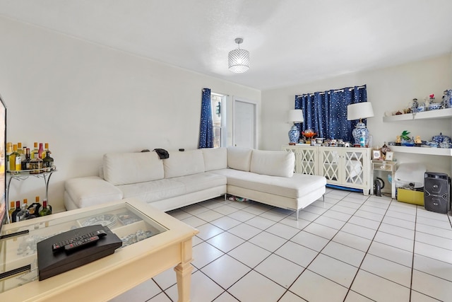 living room with light tile patterned floors