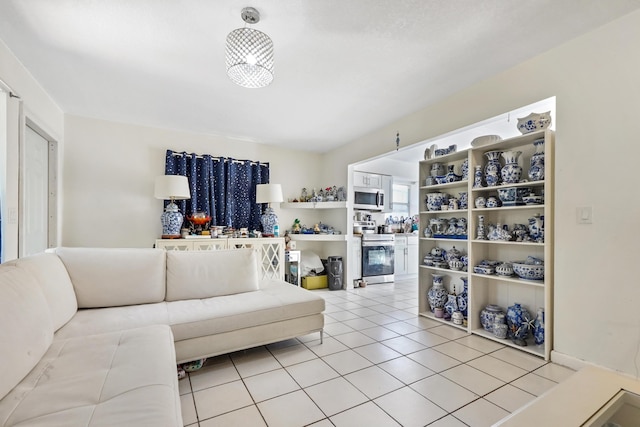 living room featuring light tile patterned floors