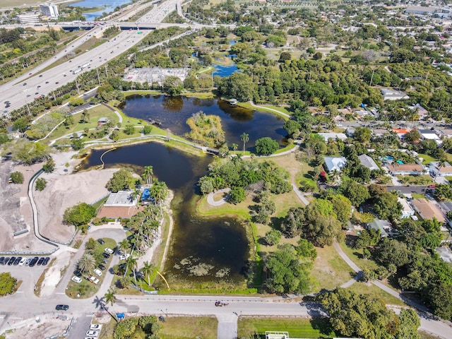 bird's eye view featuring a water view