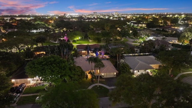 view of aerial view at dusk